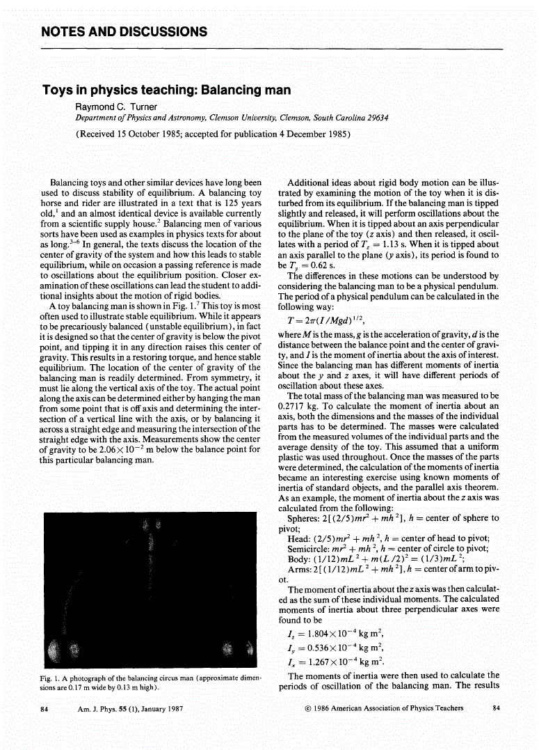 First page of Toys in physics teaching: Balancing man