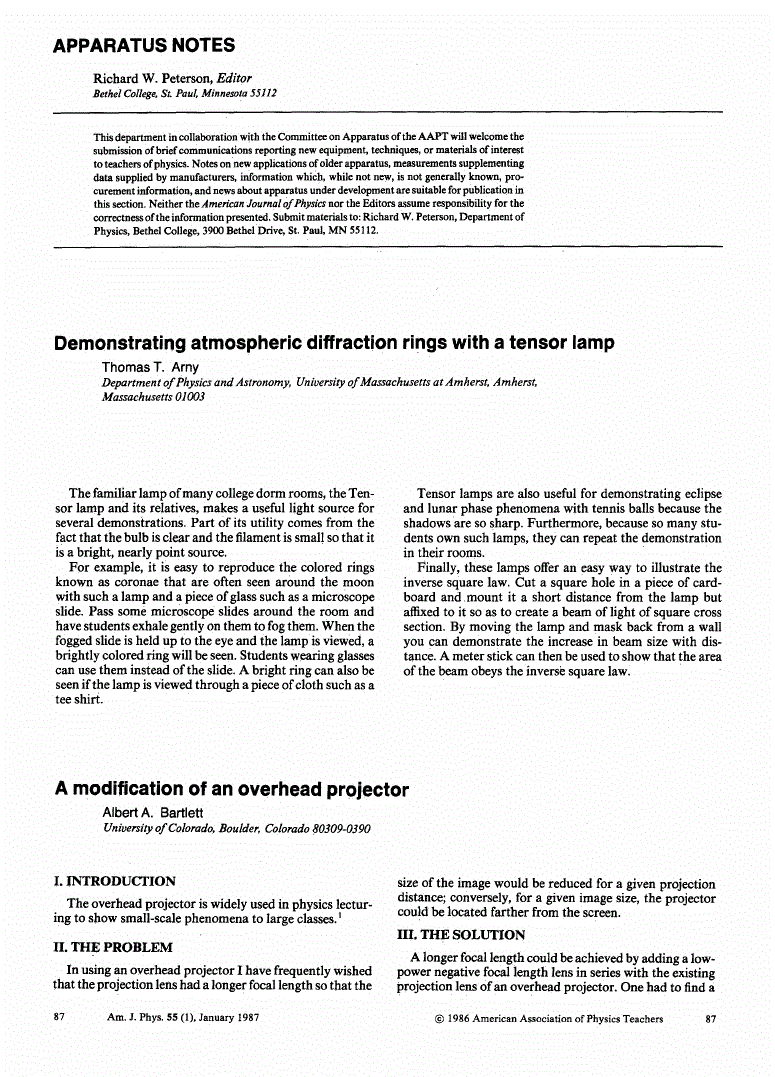 A modification of an overhead projector American Journal of Physics