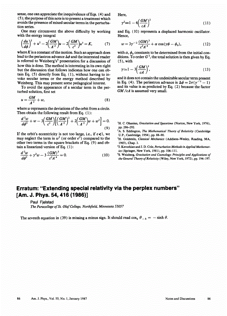 First page of Erratum: ‘‘Extending special relativity via the perplex numbers’’ [Am. J. Phys. <bold>5</bold><bold>4</bold>, 416 (1986)]