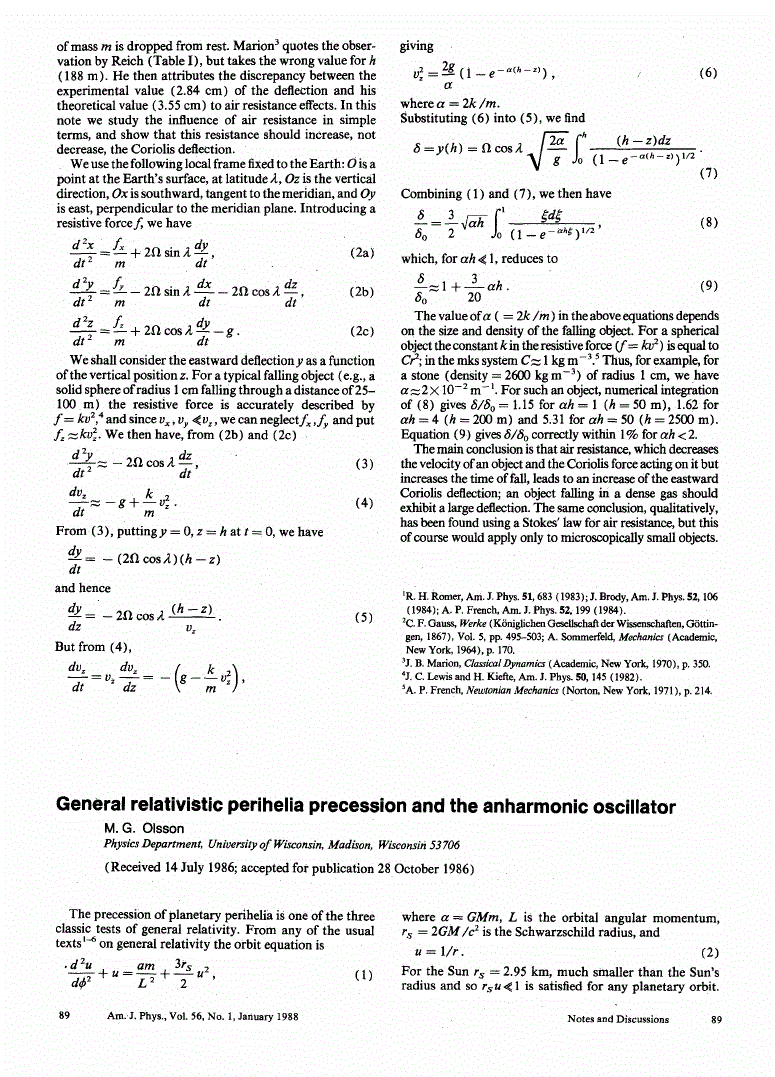 First page of General relativistic perihelia precession and the anharmonic oscillator
