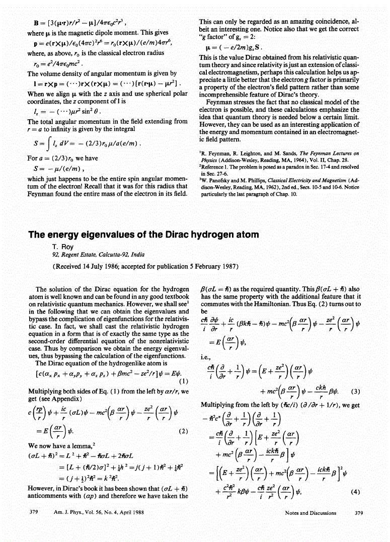 First page of The energy eigenvalues of the Dirac hydrogen atom