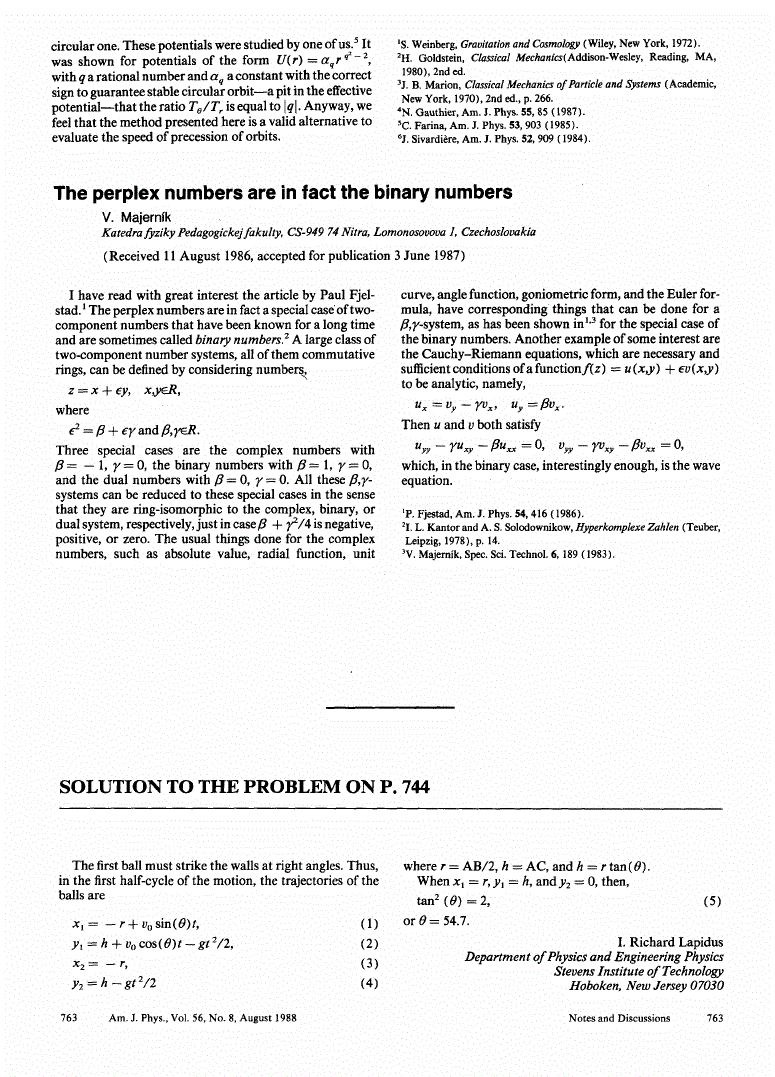 First page of The perplex numbers are in fact the binary numbers
