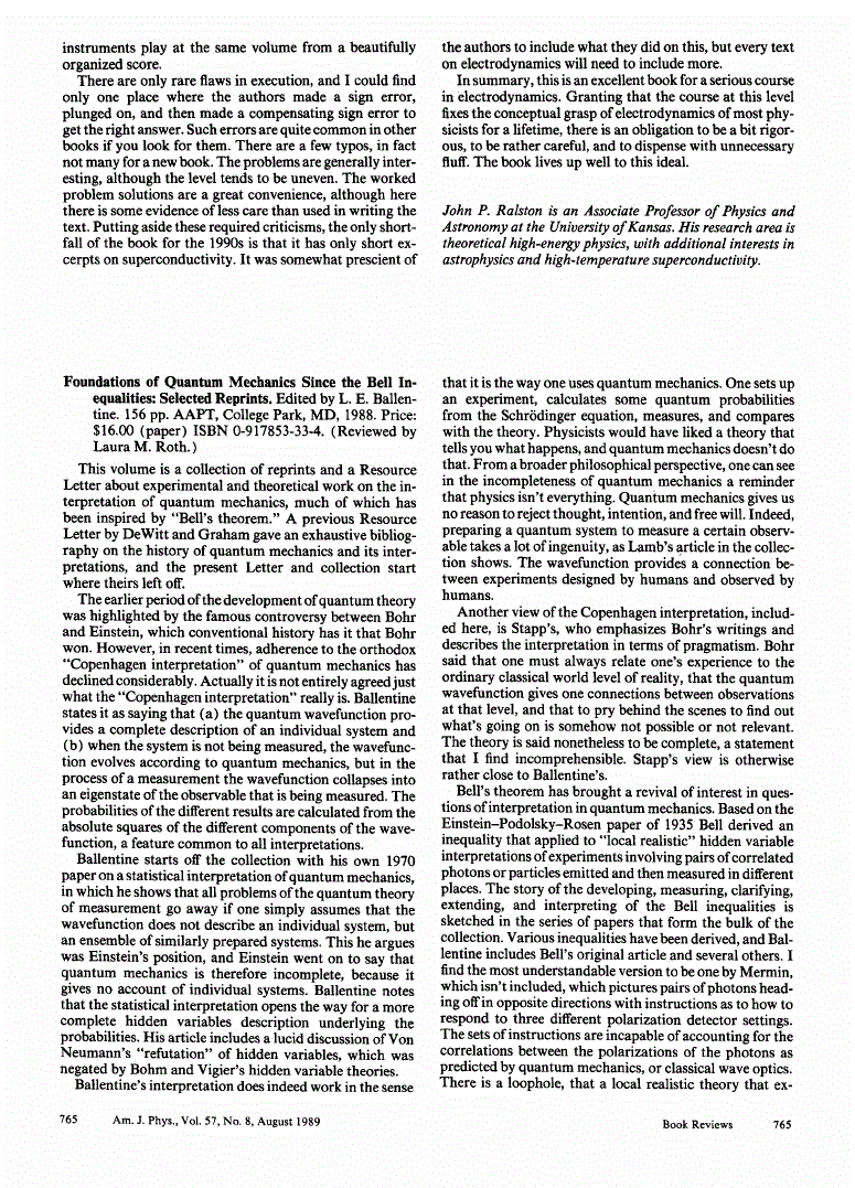 First page of <italic>Foundations of Quantum Mechanics Since the Bell Inequalities:</italic> <italic>Selected Reprints</italic>