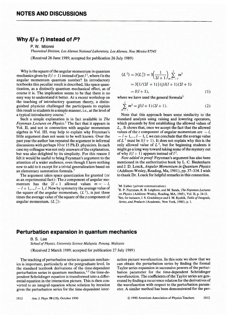 First page of Perturbation expansion in quantum mechanics
