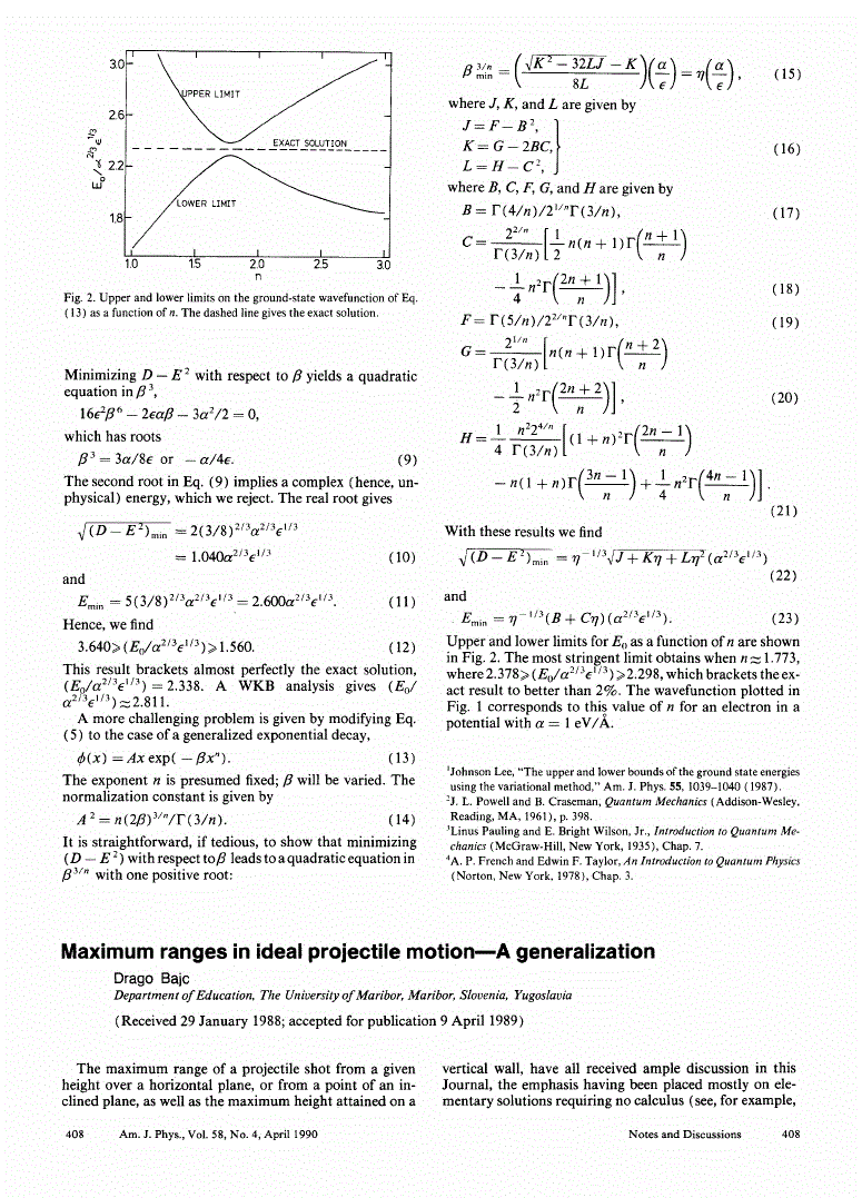 First page of Maximum ranges in ideal projectile motion—A generalization
