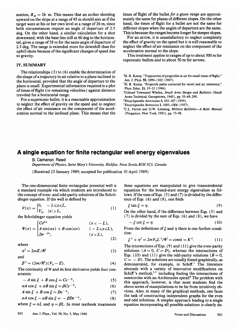 First page of A single equation for finite rectangular well energy eigenvalues