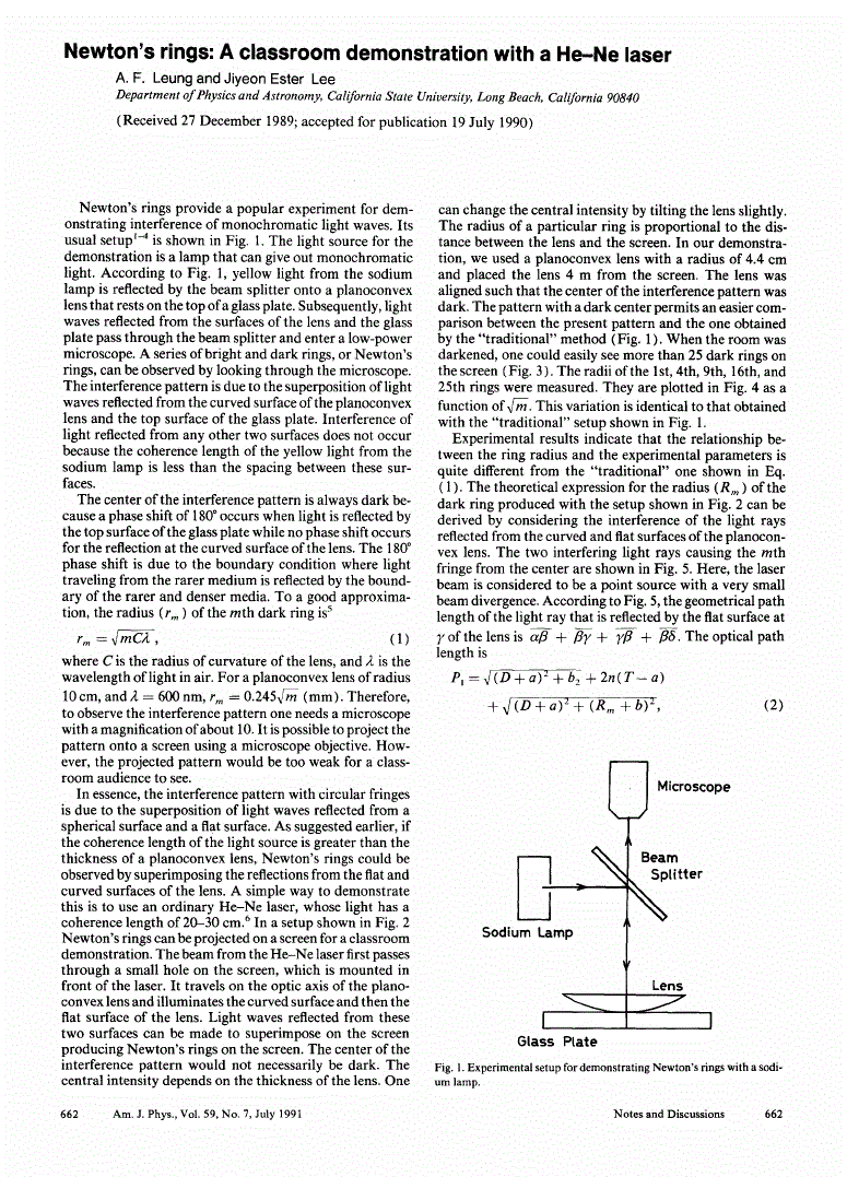 First page of Newton’s rings: A classroom demonstration with a He–Ne laser