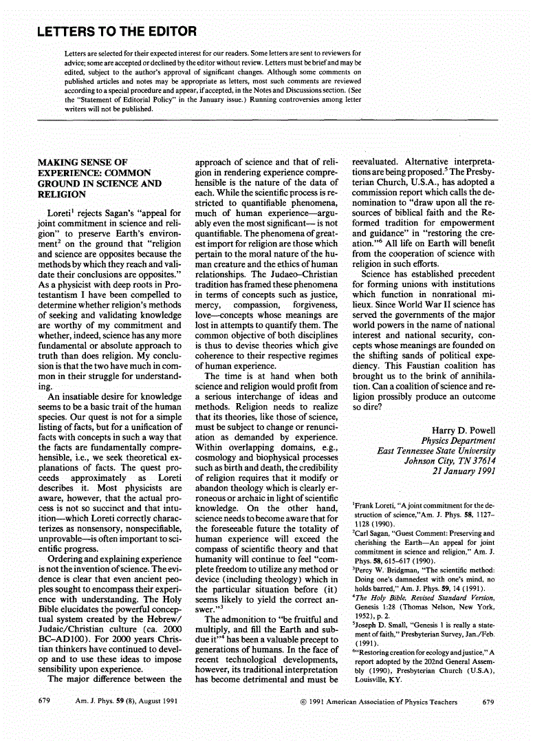 First page of Making sense of experience: Common ground in science and religion