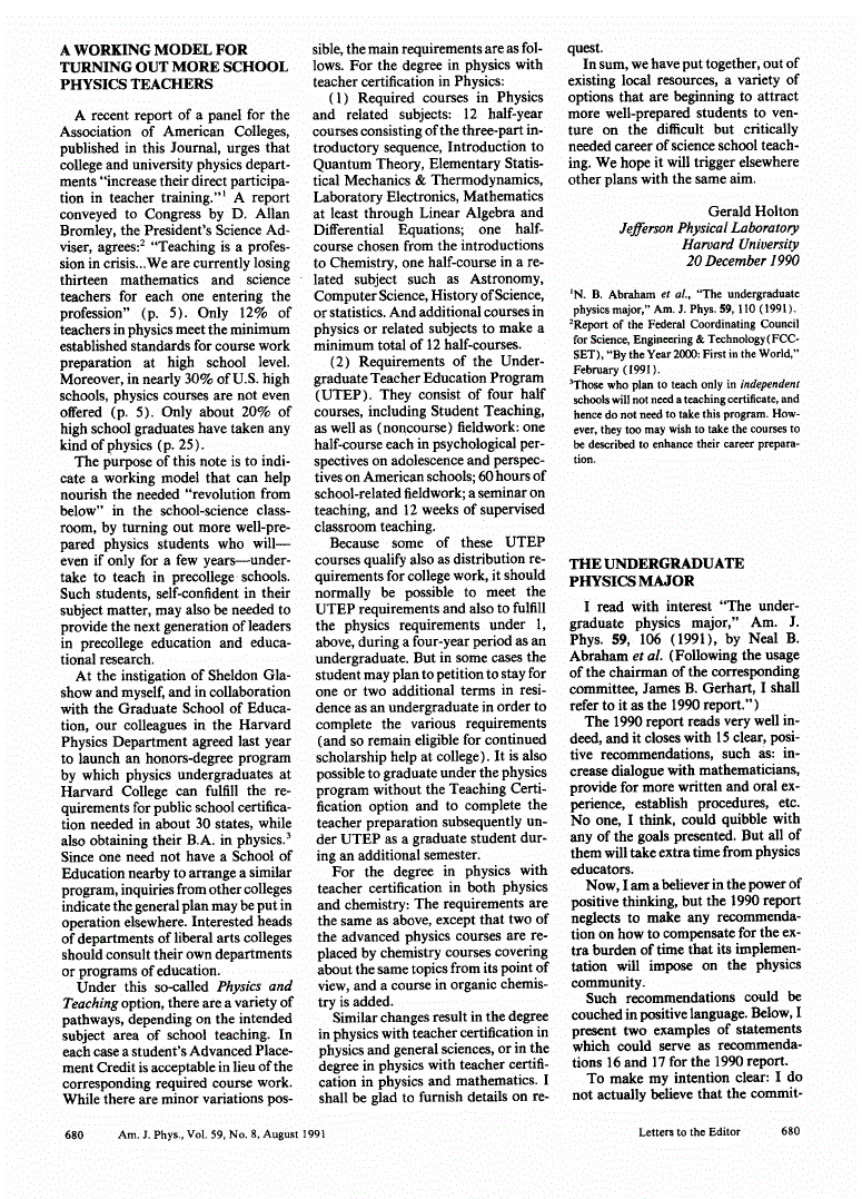 First page of A working model for turning out more school physics teachers