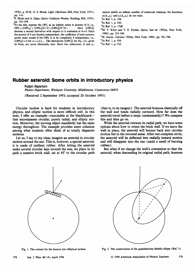 First page of Rubber asteroid: Some orbits in introductory physics