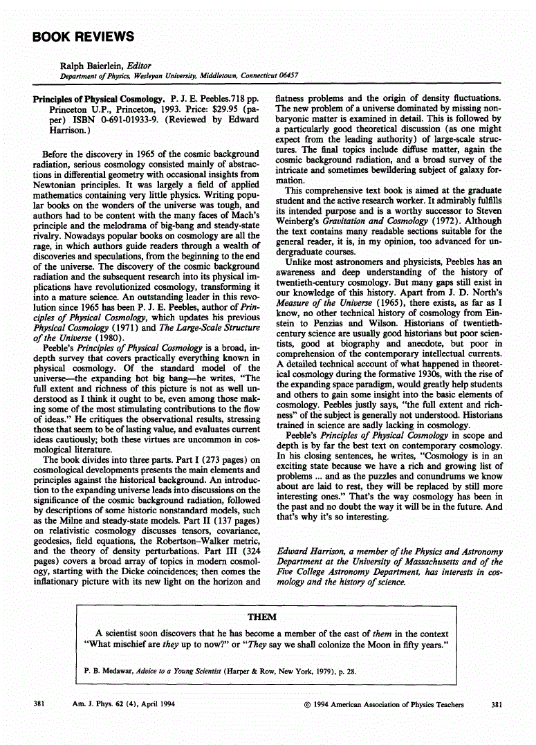 First page of Principles of Physical Cosmology