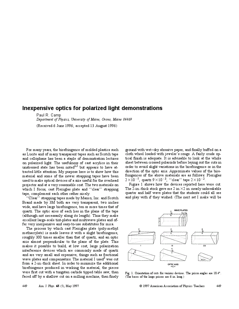 First page of Inexpensive optics for polarized light demonstrations