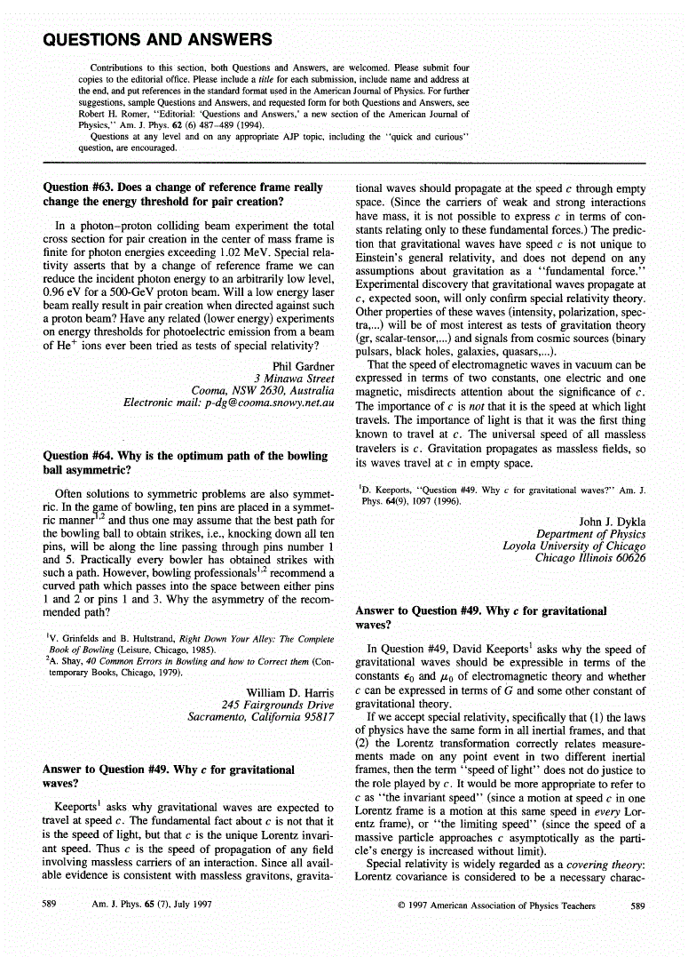 First page of Answer to Question #49. Why <inline-formula><math overflow="scroll"><mi>c</mi></math></inline-formula> for gravitational waves?