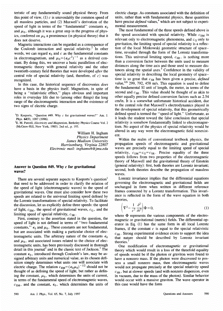 First page of Answer to Question #49. Why <inline-formula><math overflow="scroll"><mi>c</mi></math></inline-formula> for gravitational waves?