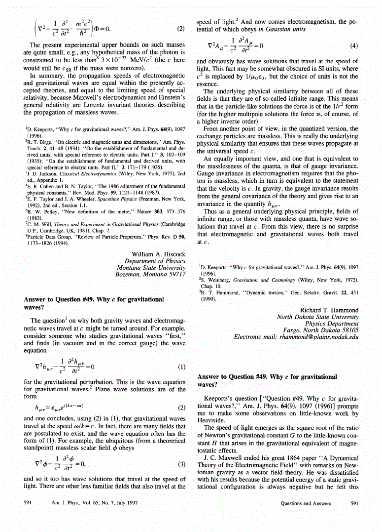 First page of Answer to Question #49. Why <inline-formula><math overflow="scroll"><mi>c</mi></math></inline-formula> for gravitational waves?