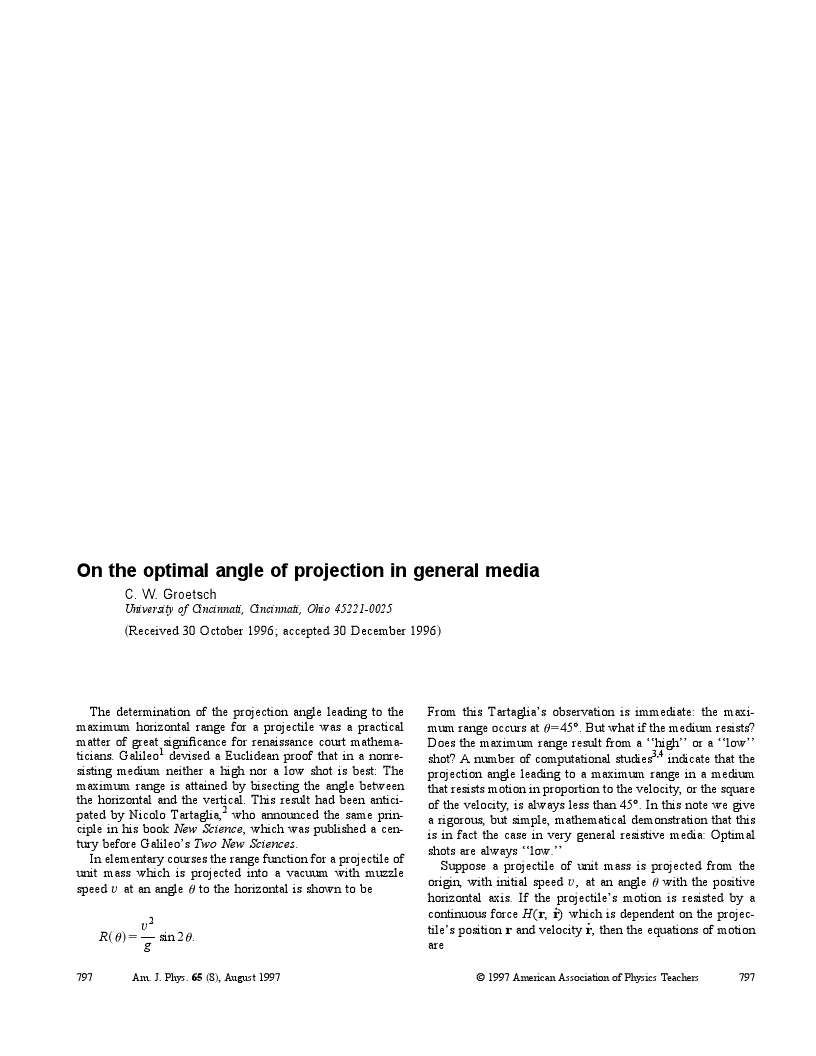 First page of On the optimal angle of projection in general media