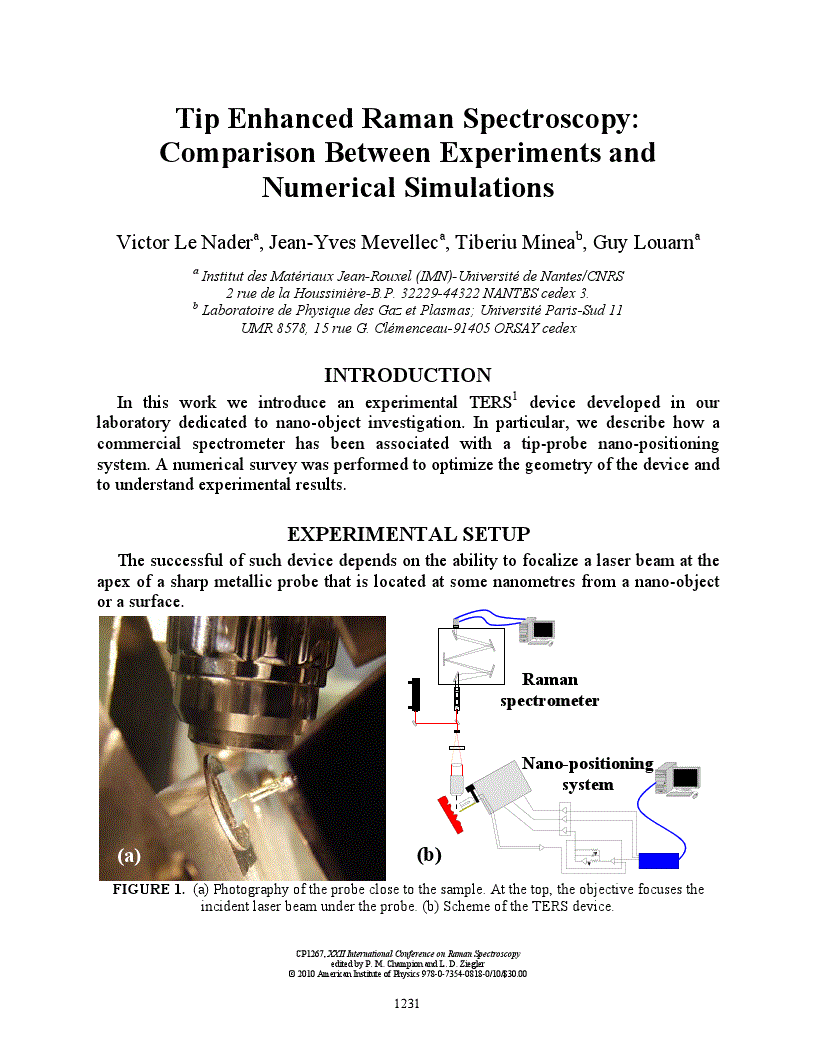 Tip Enhanced Raman Spectroscopy: Comparison Between Experiments and ...