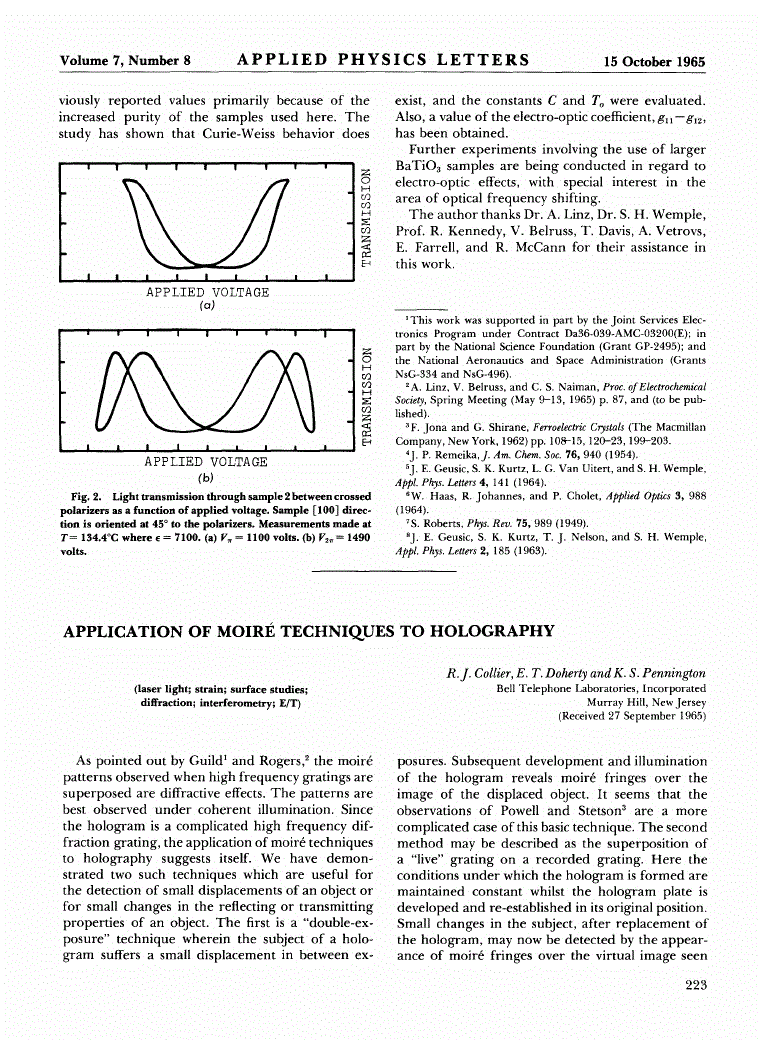 First page of APPLICATION OF MOIRÉ TECHNIQUES TO HOLOGRAPHY