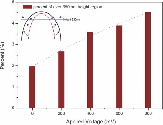 FIG. 4. Percent of over 350 nm height region with electrical potential applying from AFM height image.