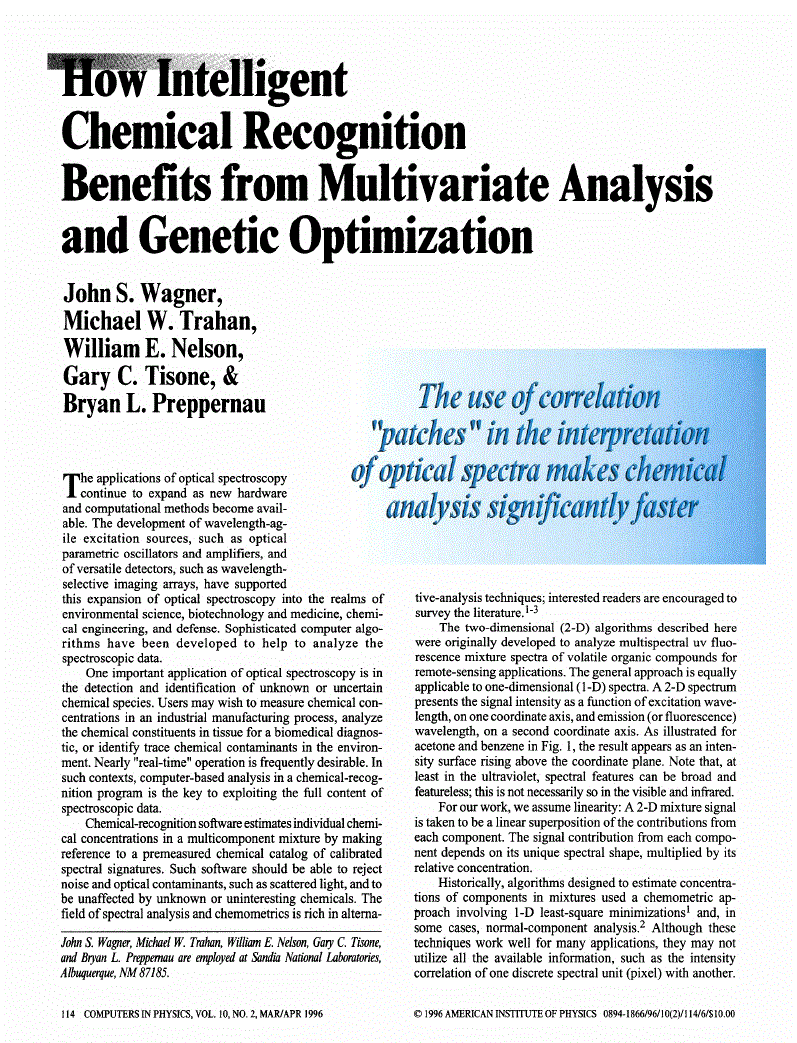 First page of How Intelligent Chemical Recognition Benefits from Multivariate Analysis and Genetic Optimization