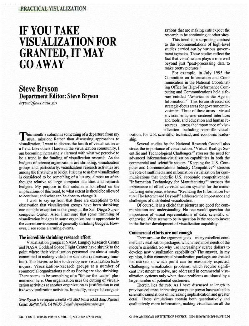 First page of If You Take Visualization for Granted, it May Go Away