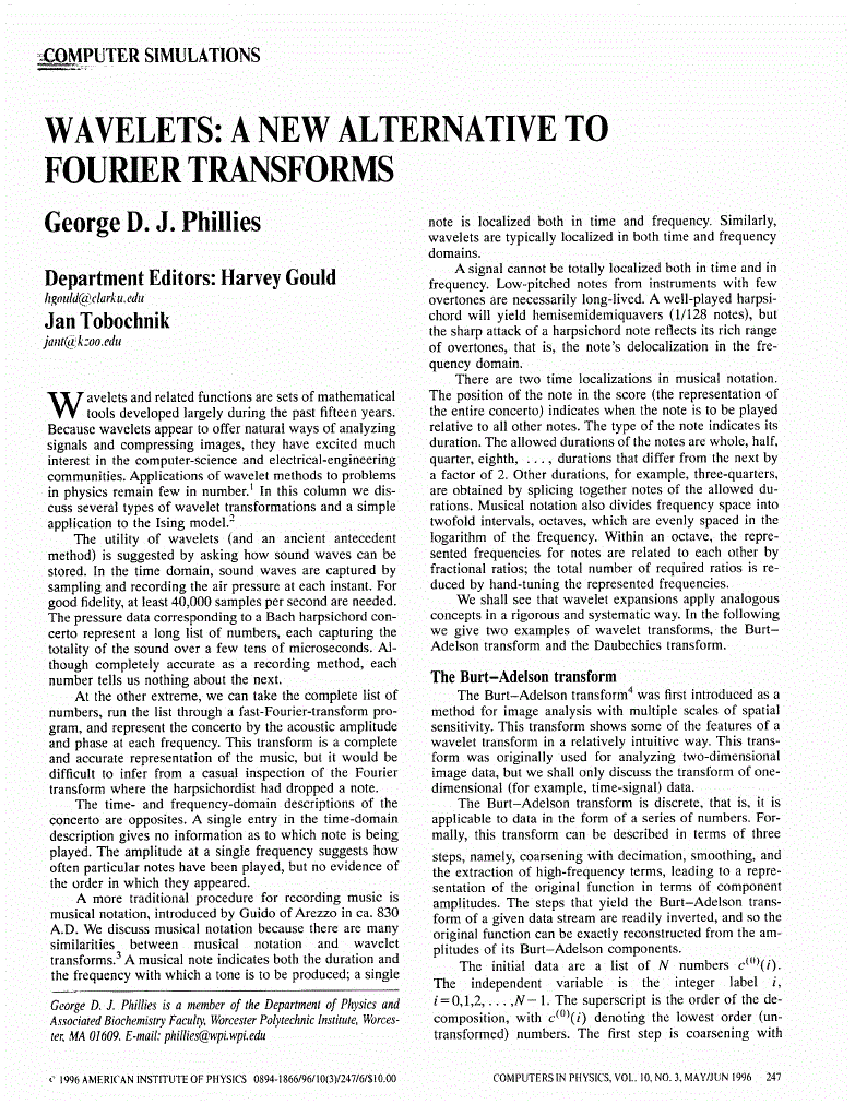 First page of Wavelets: a New Alternative to Fourier Transforms