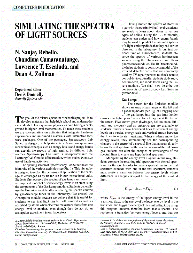 First page of Simulating the spectra of light sources