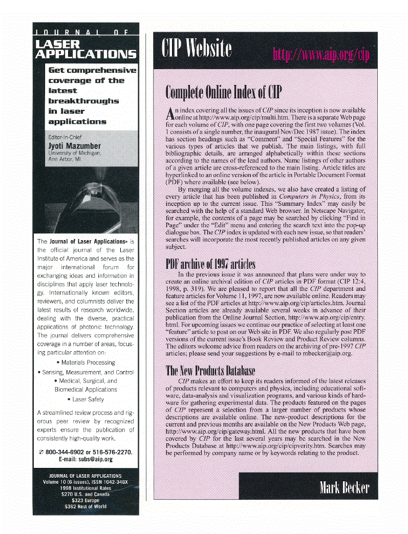 Complete Online Index of CIP | Computer in Physics | AIP Publishing