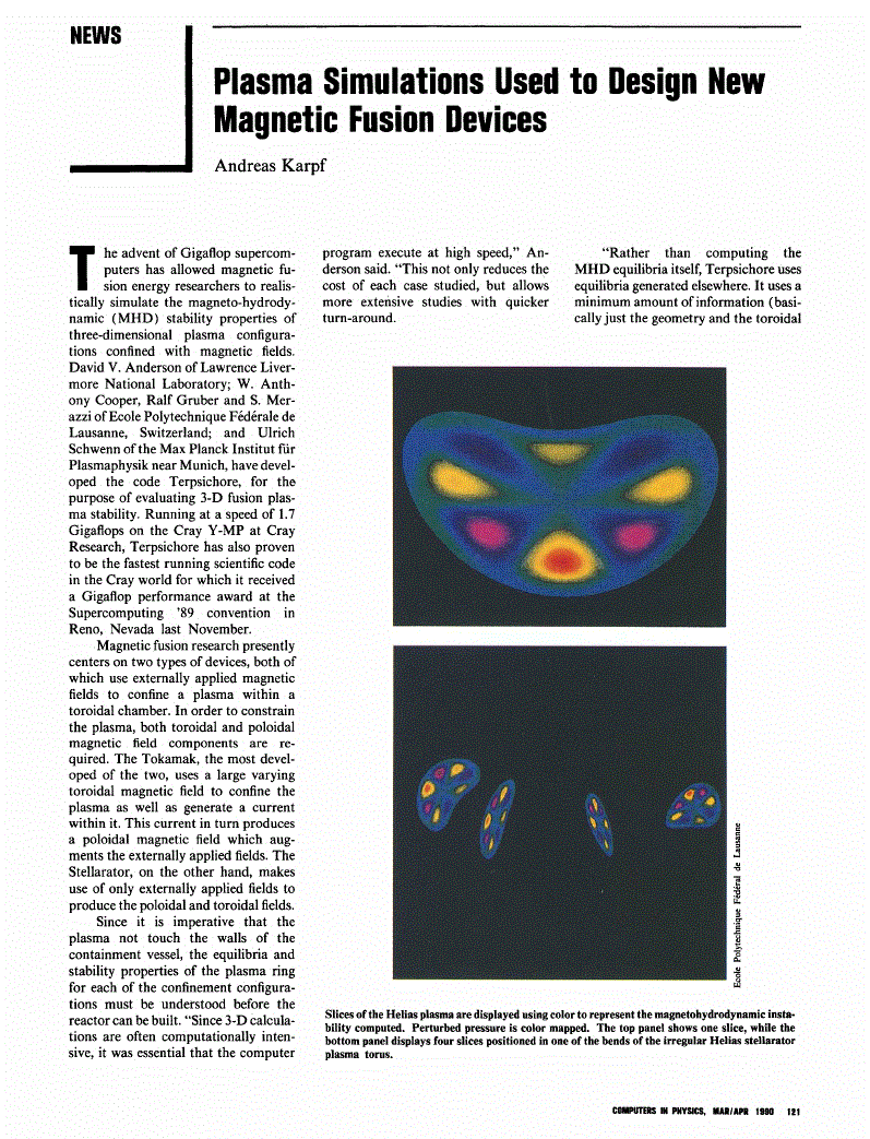 First page of Plasma Simulations Used to Design New Magnetic Fusion Devices