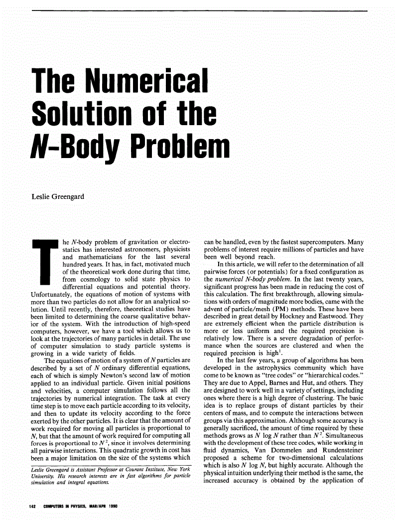 First page of The Numerical Solution of the <italic>N</italic>‐Body Problem