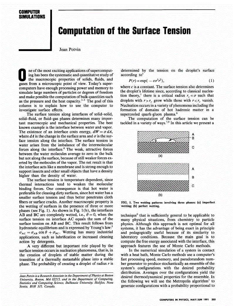 First page of Computation of the Surface Tension