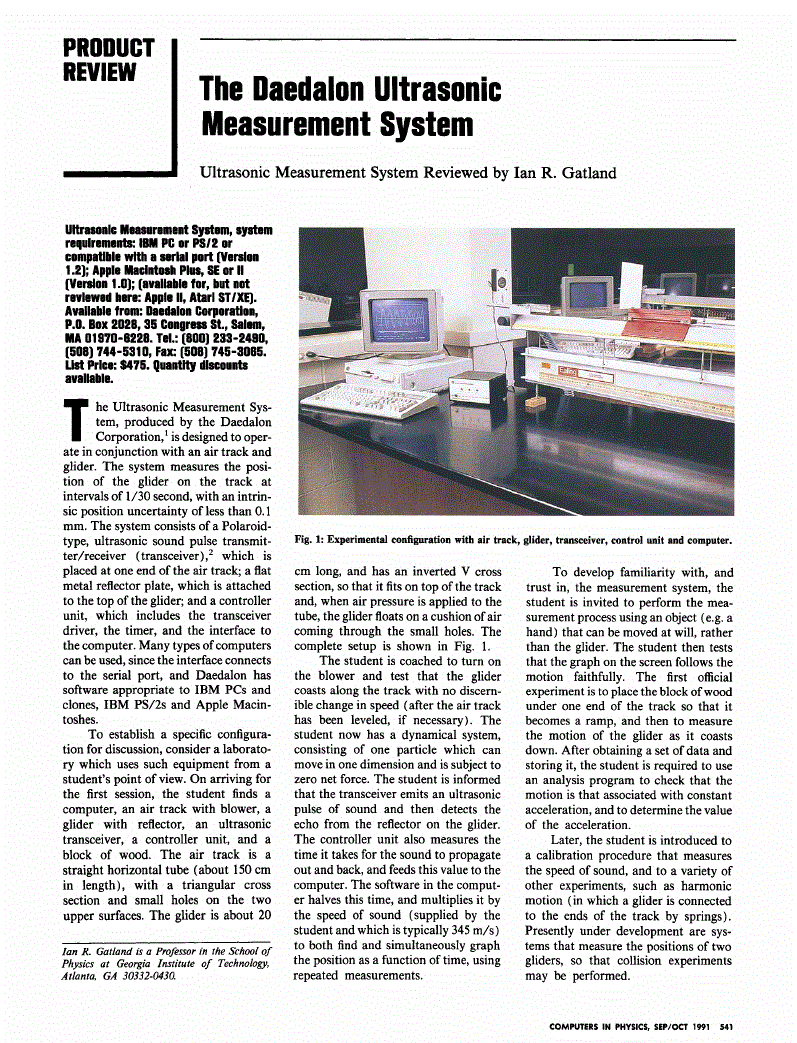 The Daedalon Ultrasonic Measurement System Computer in Physics AIP