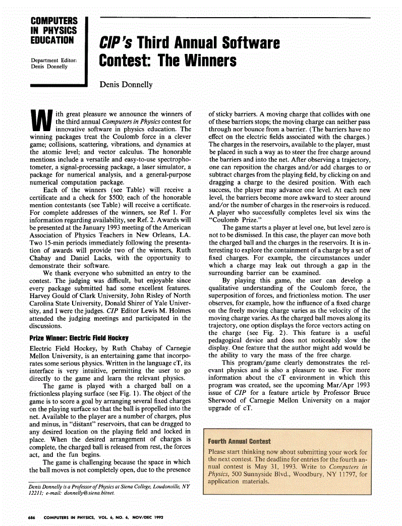 First page of <italic>CIP's</italic> Third Annual Software Contest: The Winners