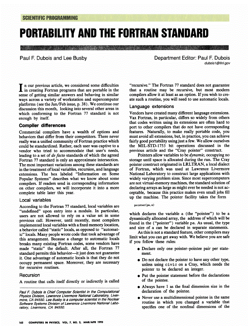 First page of Portability and the Fortran Standard
