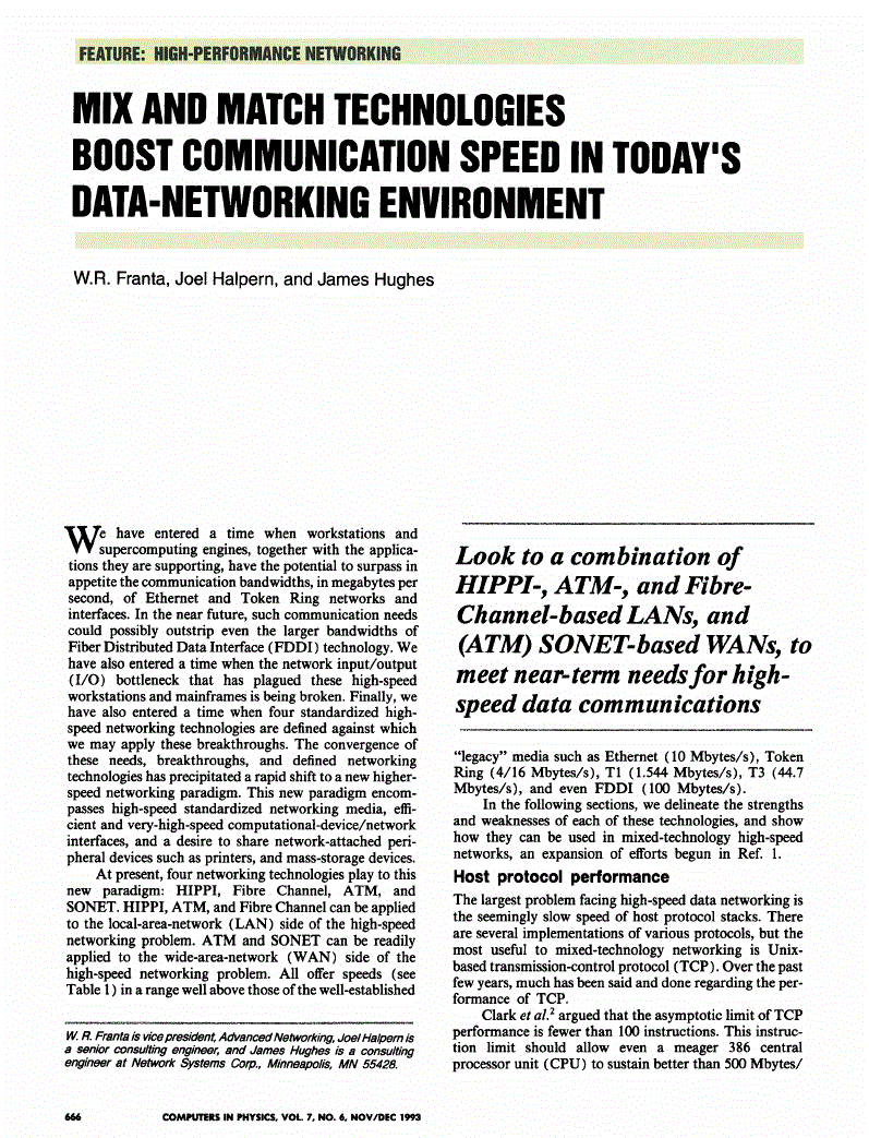 First page of Mix and Match Technologies Boost Communication Speed in Today's Data‐Networking Environment