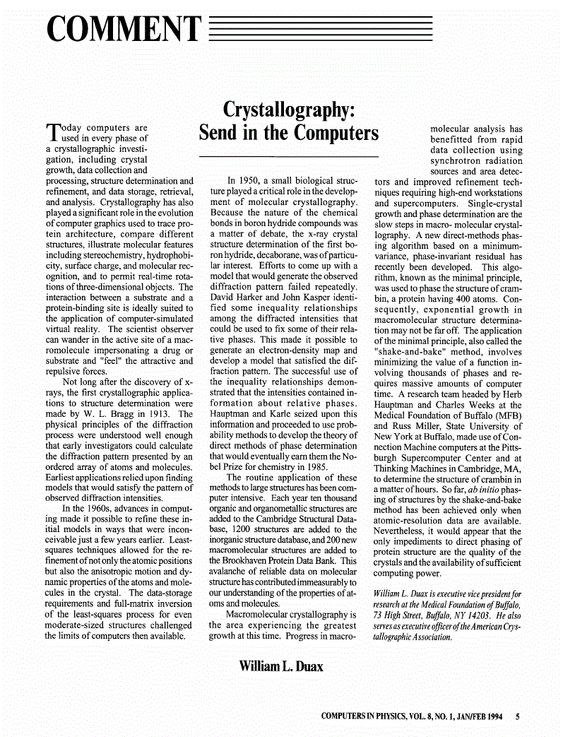 First page of Crystallography: Send in the Computers
