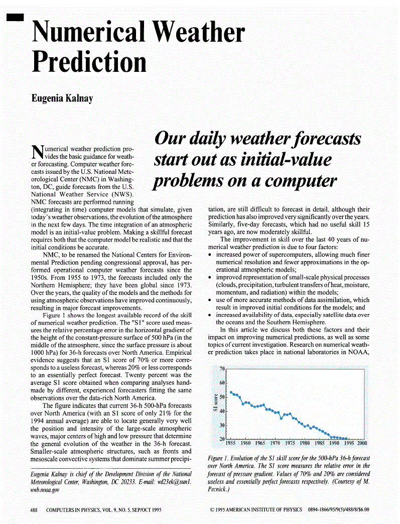 Numerical Weather Prediction | Computer in Physics | AIP Publishing