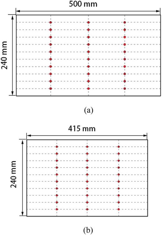 Velocity measurement locations: (a) air side; (b) gas side.