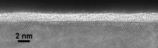 FIG. 9. Example of a cross sectional TEM image of an amorphous BN film grown at room temperature on the top of a sapphire substrate at 50 mTorr nitrogen background pressure. The shown film morphology and thickness uniformity extends microscopically over the entire 5 mm length of the sample.