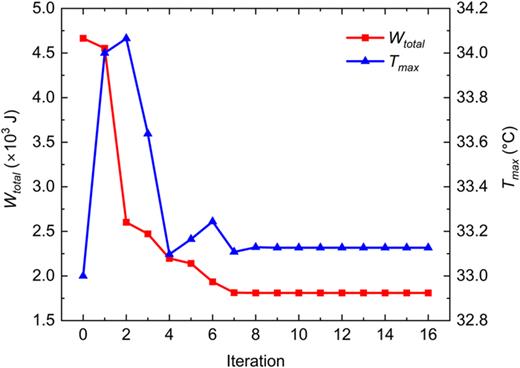 Convergence history during the optimization process.