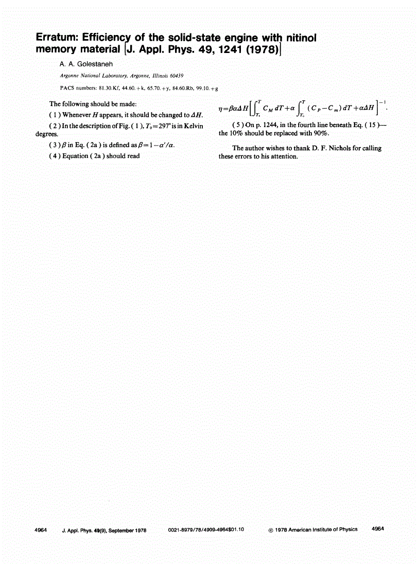 Erratum Efficiency of the solid‐state engine with nitinol memory