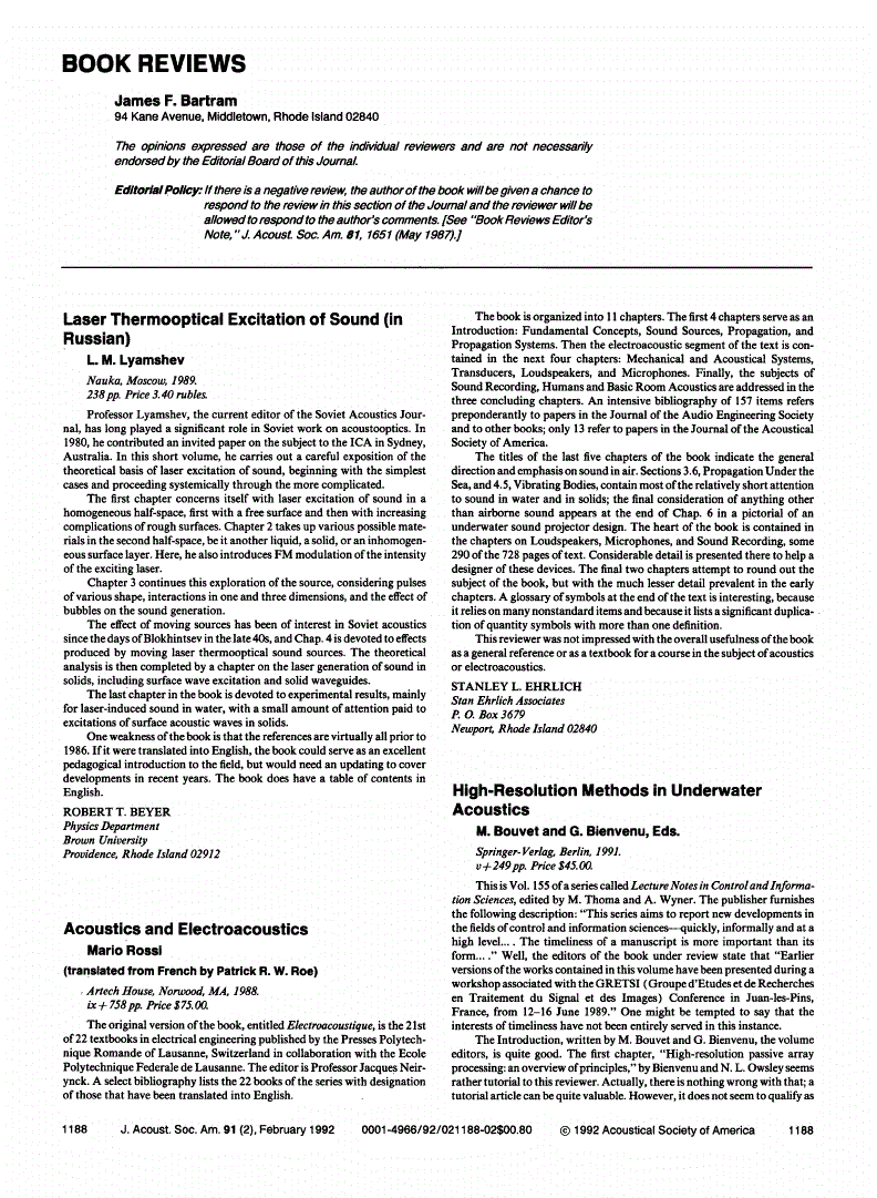 Acoustics and Electroacoustics The Journal of the Acoustical Society