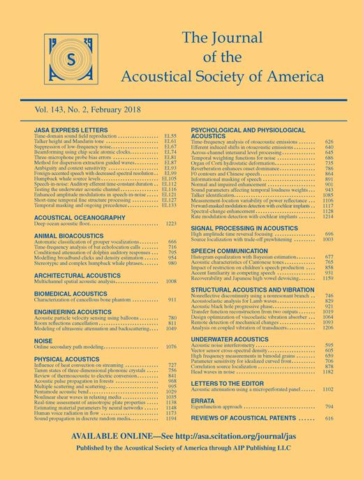 The Journal of the Acoustical Society of America Cover Image for Volume 143, Issue 2