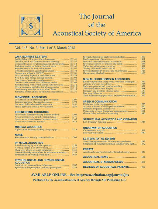 The Journal of the Acoustical Society of America Cover Image for Volume 143, Issue 3