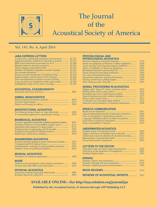 The Journal of the Acoustical Society of America Cover Image for Volume 143, Issue 4