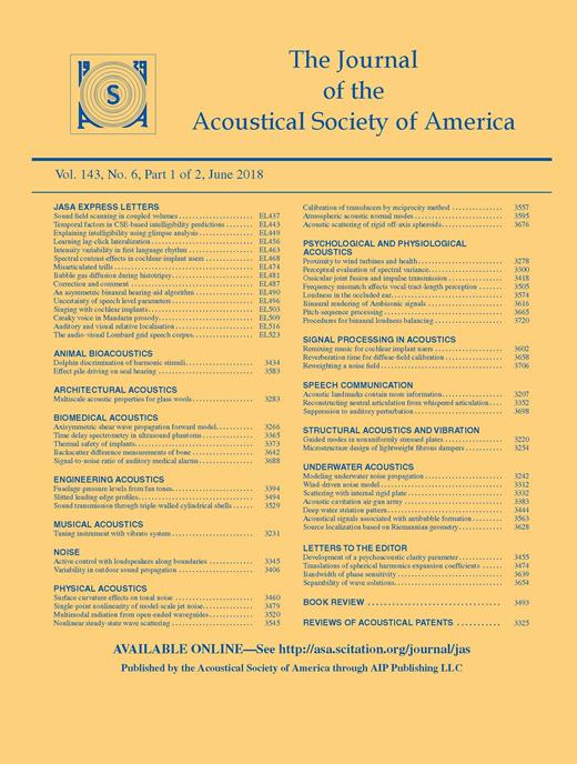 The Journal of the Acoustical Society of America Cover Image for Volume 143, Issue 6