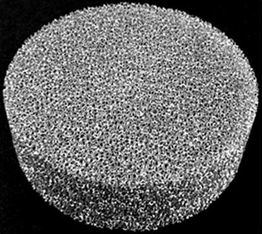 Fig. 1. Photograph of a cellular aluminum foam with a diameter of 100 mm and a thickness of 30 mm.