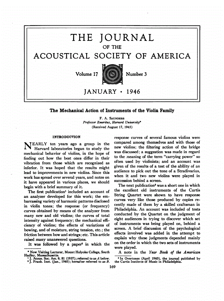 First page of The Mechanical Action of Instruments of the Violin Family