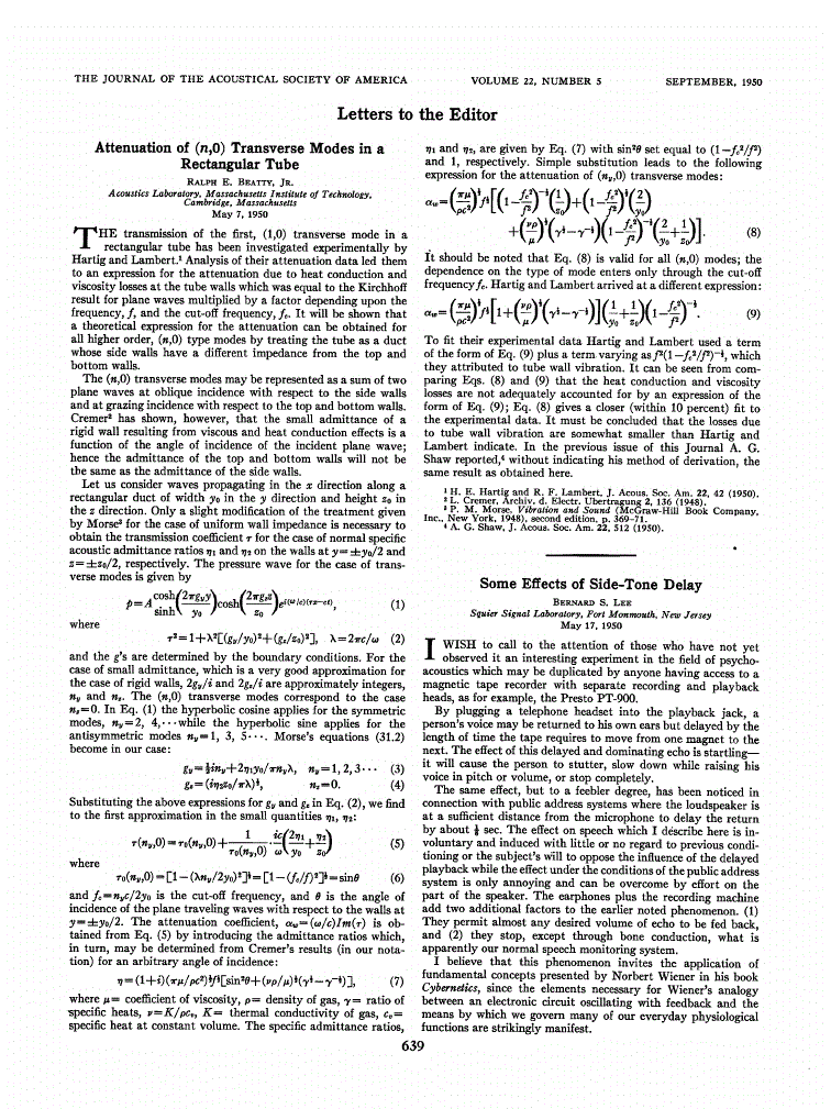 First page of Attenuation of (<italic>n</italic>,0) Transverse Modes in a Rectangular Tube