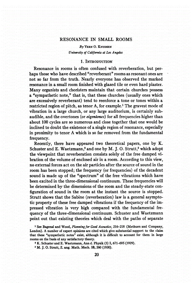 First page of RESONANCE IN SMALL ROOMS